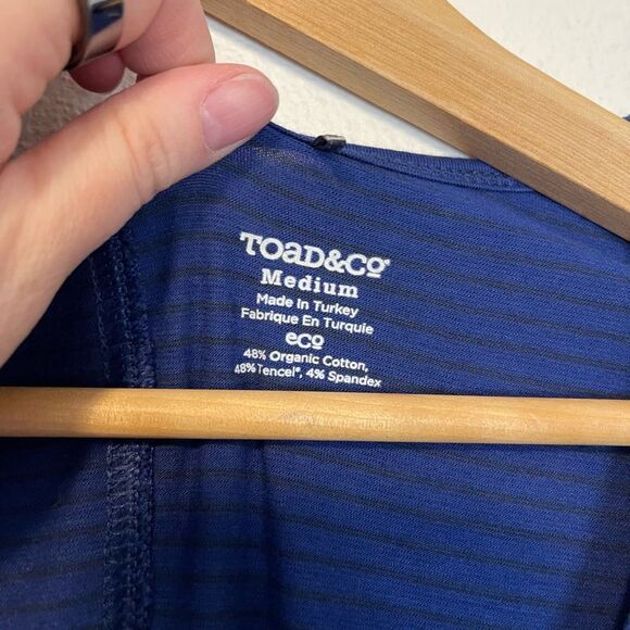 Toad & Co Marley Short Sleeve Striped Blue Dress Size Medium - Picture 3 of 8